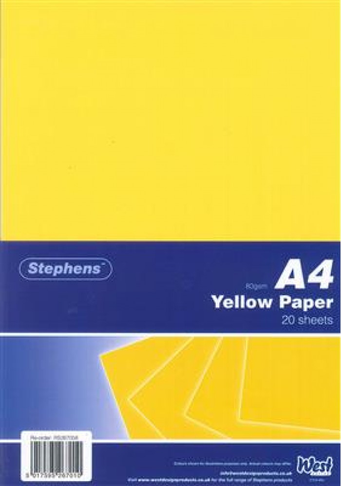 Stephens Paper Yellow A4 80gsm 20 Sheets