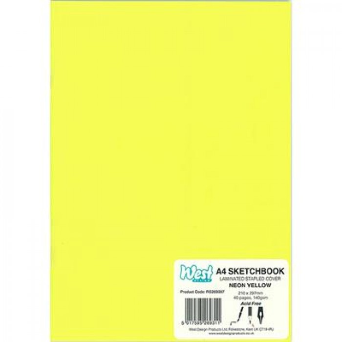 West Sketchbook Laminated Neon Yellow A4 140gsm 40 Pages