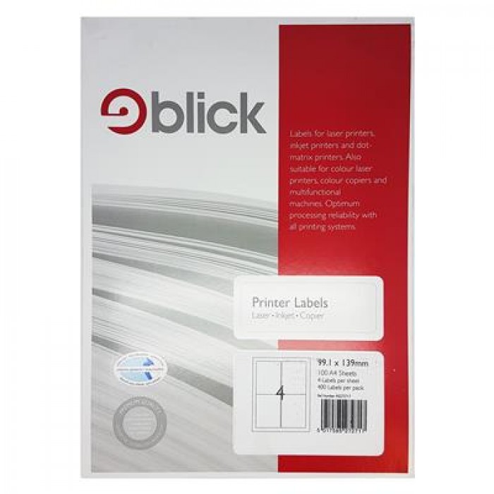 Blick Labels Multi A4 99.1mm x 139mm 4 Labels per Sheet 100 Sheets