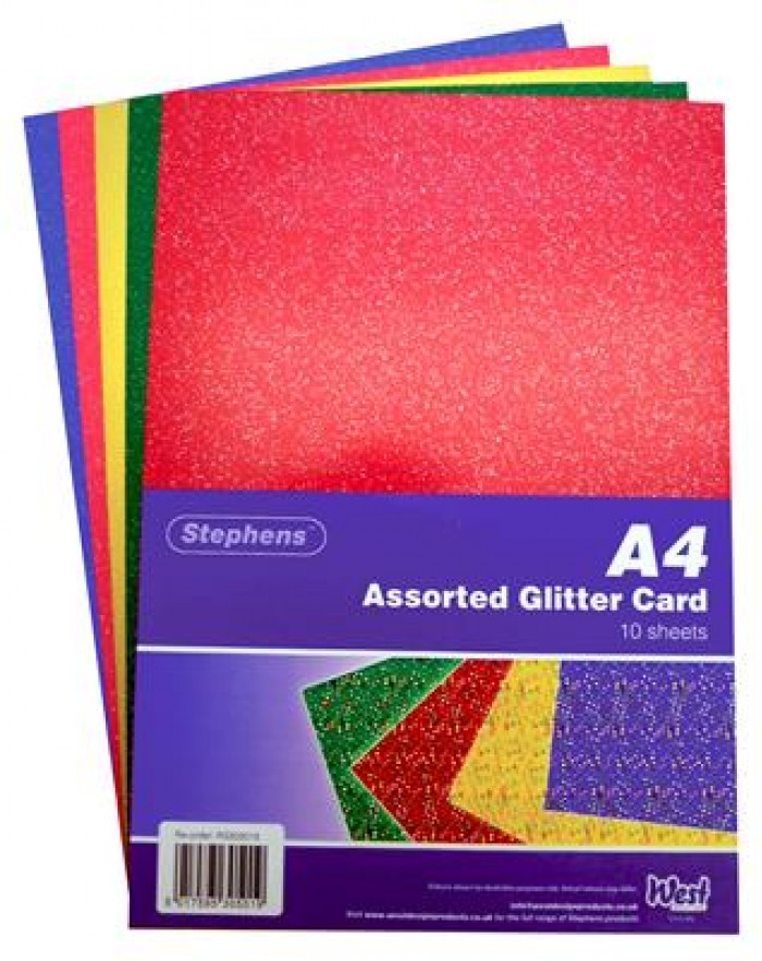 Stephens Board Glitter Assorted A4 220gsm 10 Sheets