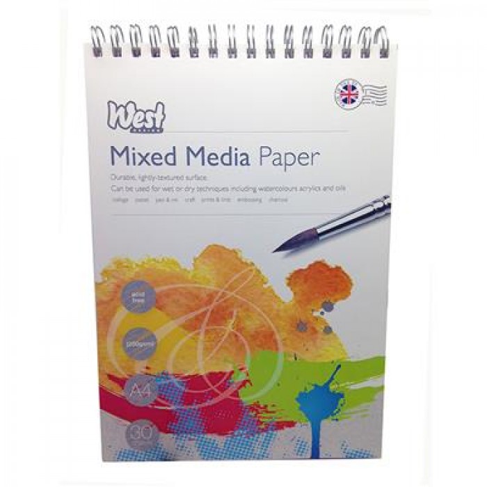 West Mixed Media Pad A4 250gsm 30 Sheets Wiro
