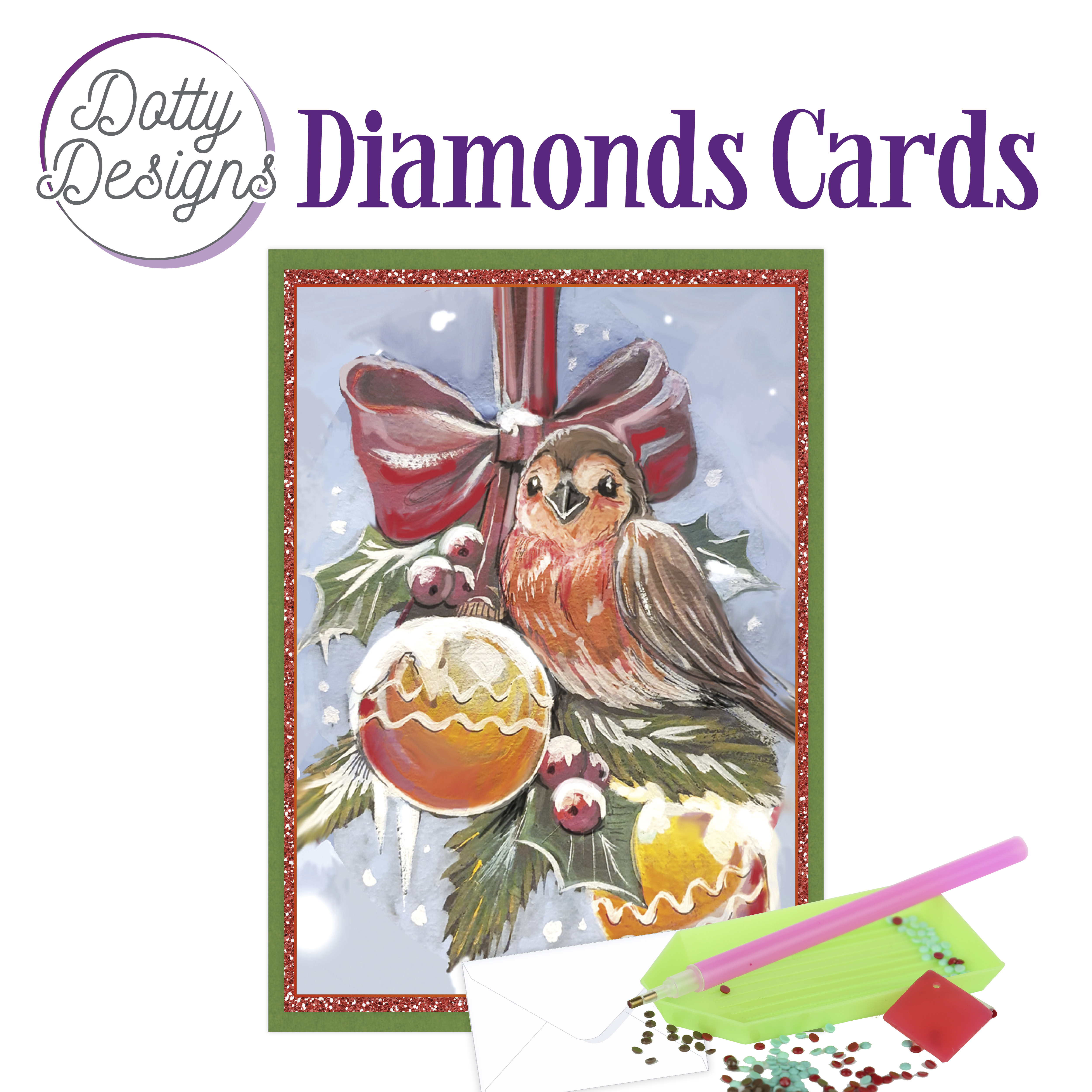 Dotty Designs Diamond Cards - Bird with Christmas ornaments Dotty Designs Diamond Cards - Bird with Christmas ornaments