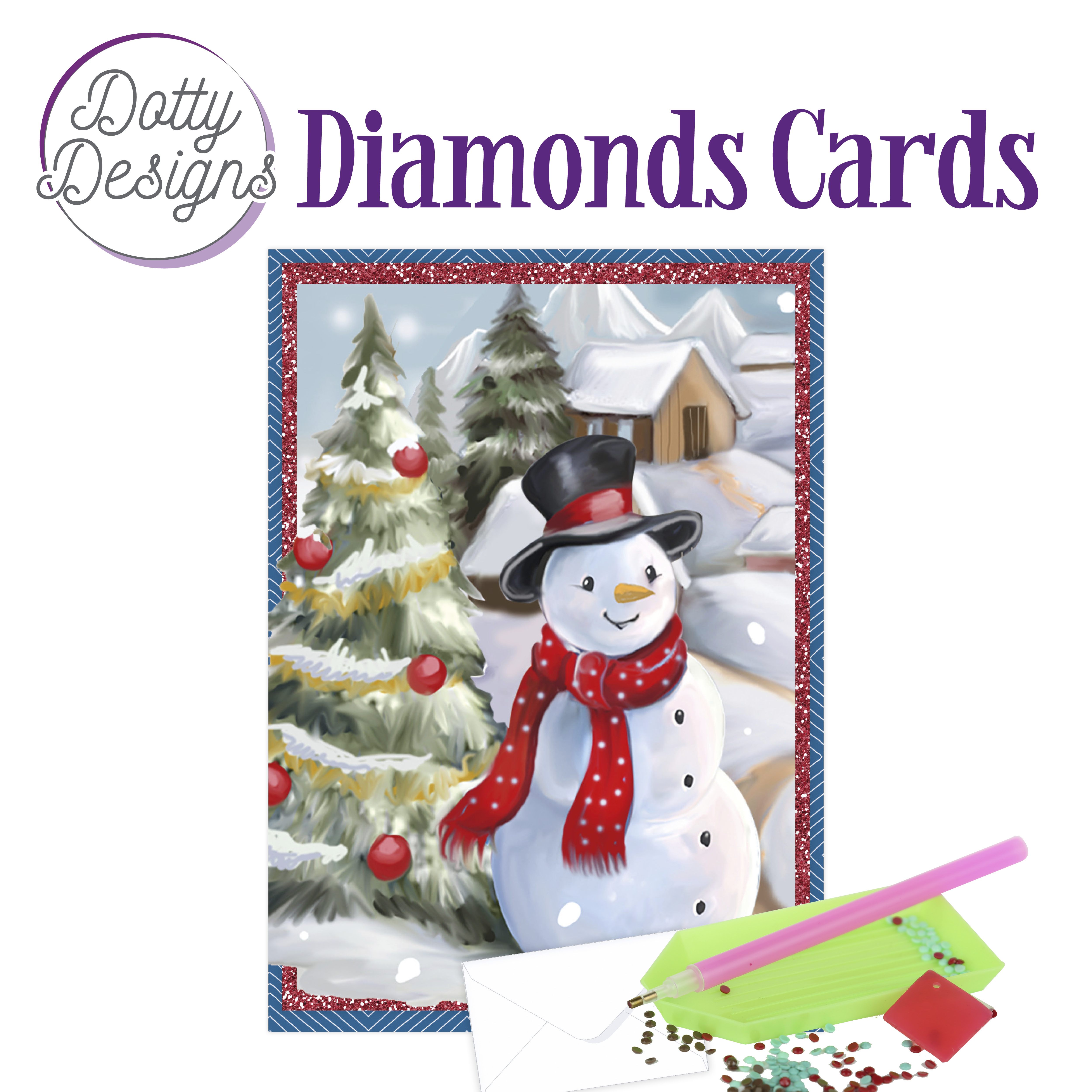 Dotty Designs Diamond Cards - Snowman in a Christmas village Dotty Designs Diamond Cards - Snowman in a Christmas village
