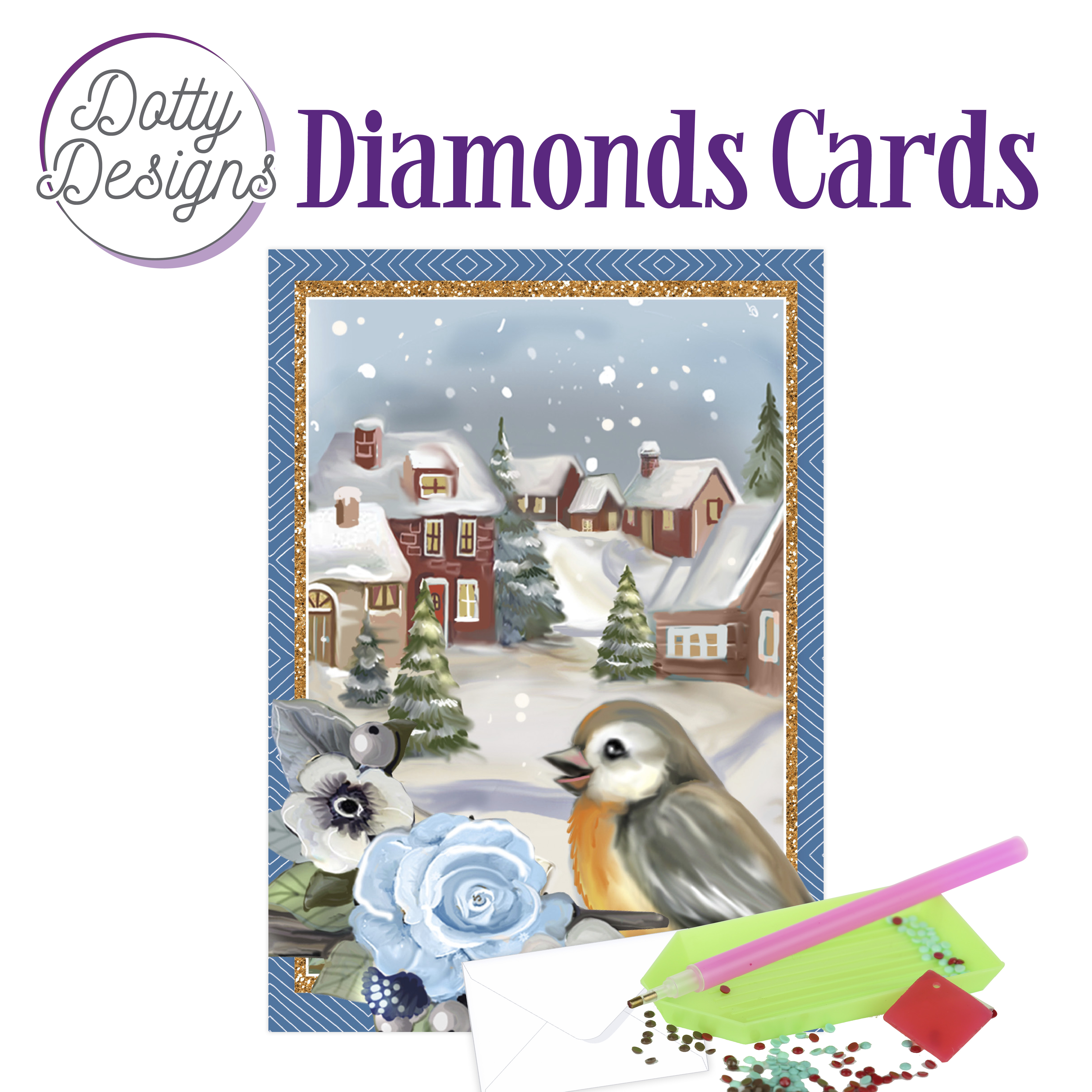 Dotty Designs Diamond Cards - Bird in a snowy Christmas village Dotty Designs Diamond Cards - Bird in a snowy Christmas village