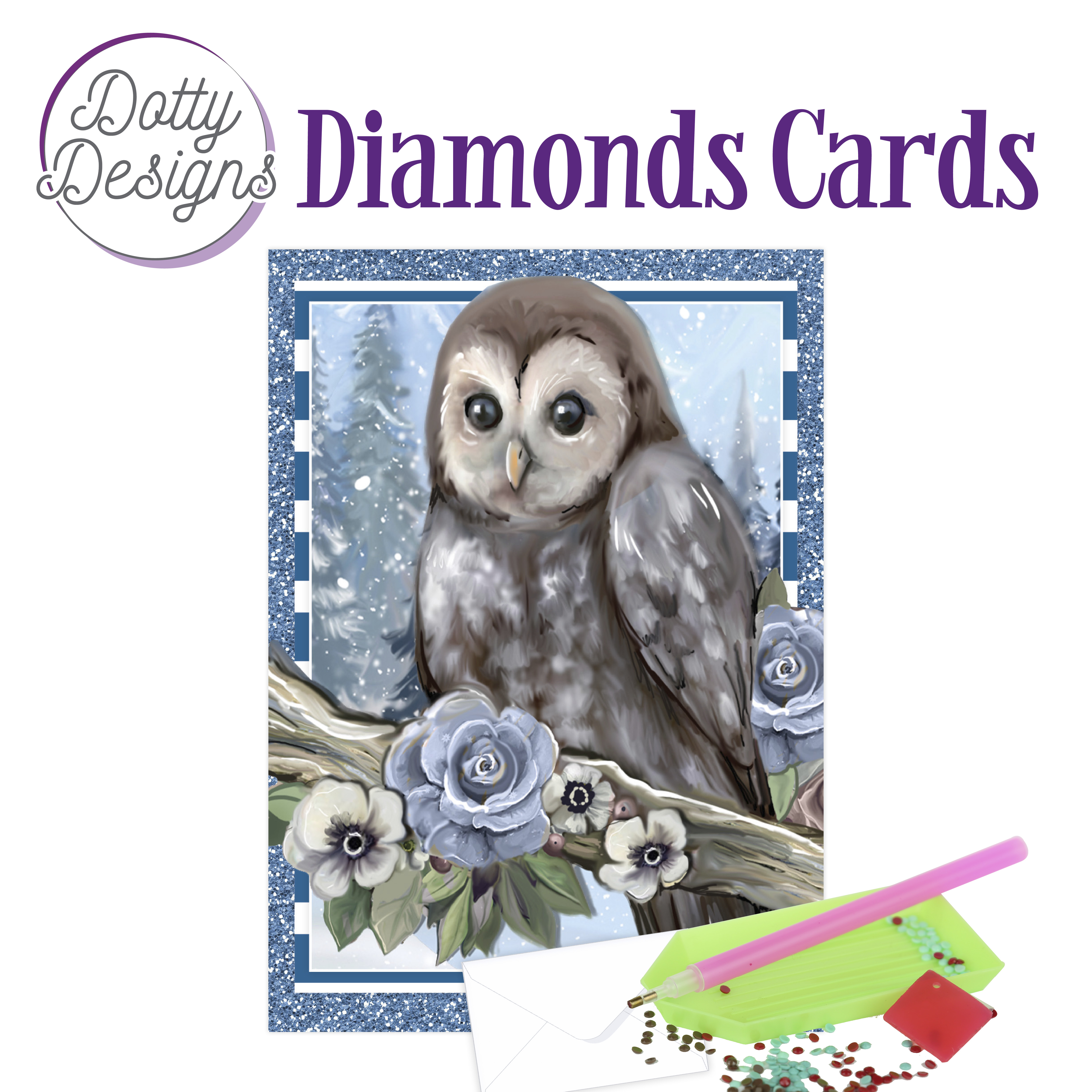 Dotty Designs Diamond Cards - Owl with ice flowers in the snow Dotty Designs Diamond Cards - Owl with ice flowers in the snow