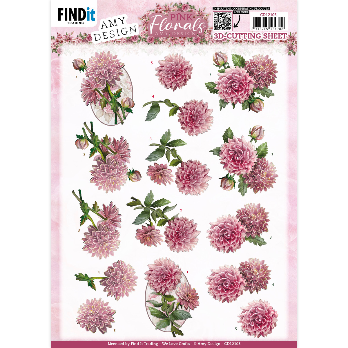 3D Cutting Sheets - Amy Design - Pink Florals - Dahlia