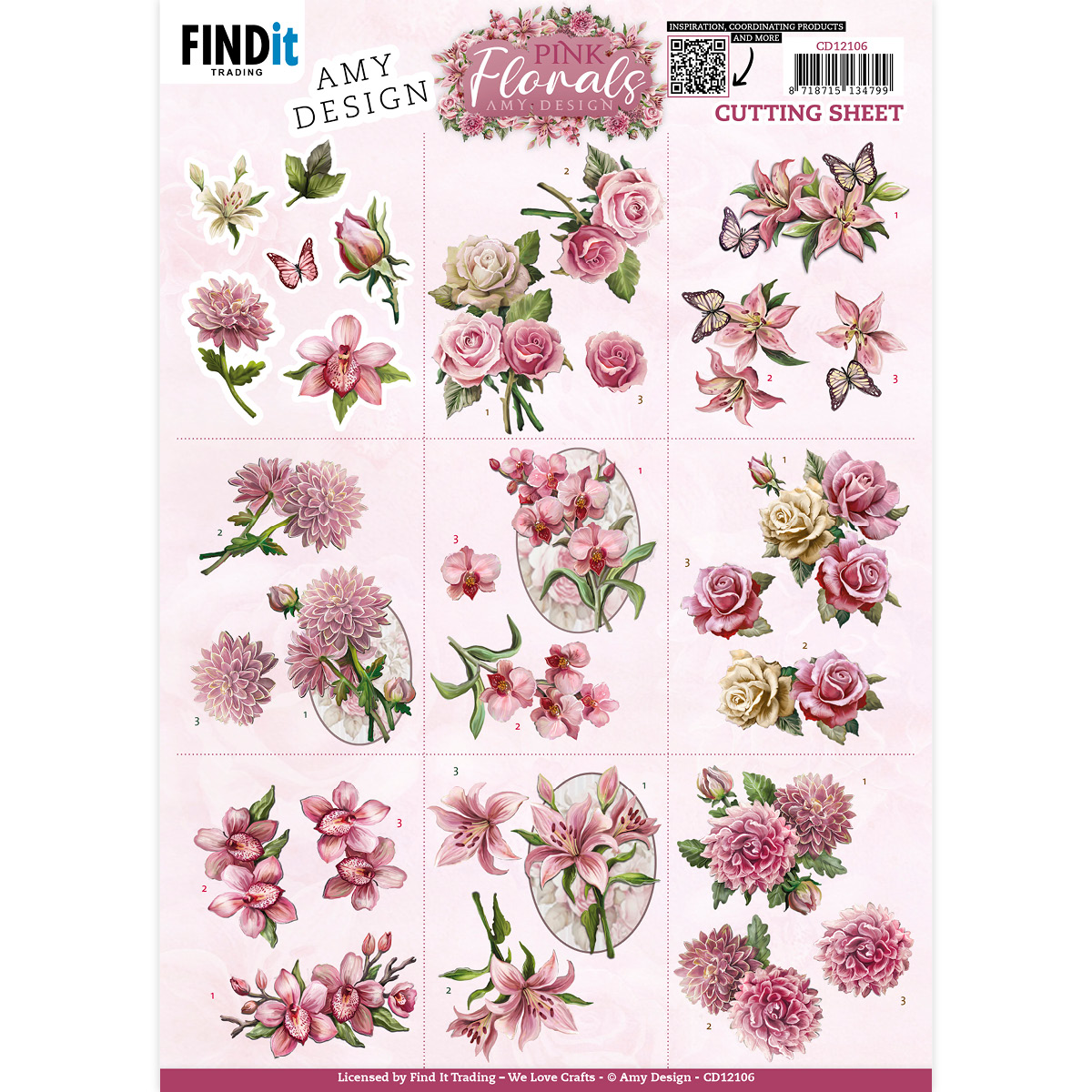 Cutting Sheets - Amy Design - Pink Florals - Mini Cutting Sheets - Amy Design - Pink Florals - Mini