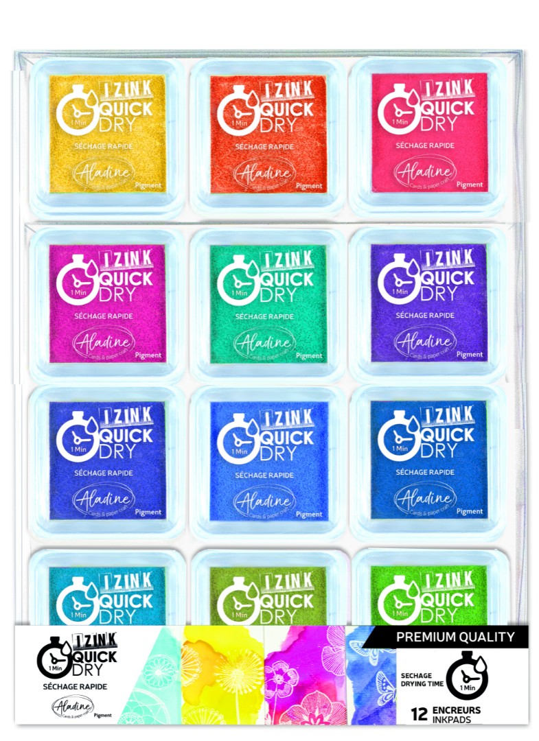 SET OF 12 IZINK QUICK DRY M INKPADS - BRIGHT