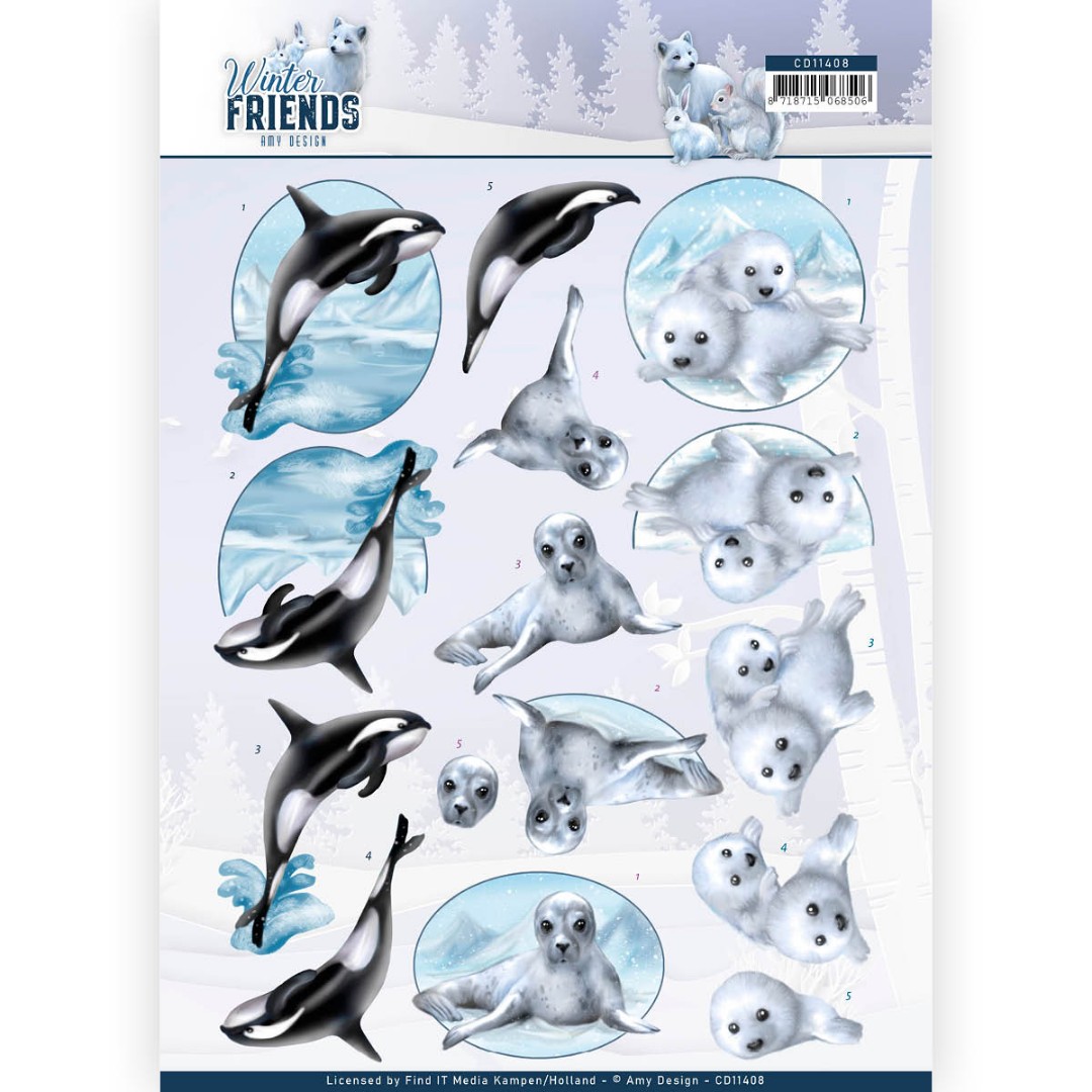 Fonkelende Zeedieren  - Winter Friends 3D-Knipvel van Amy Design