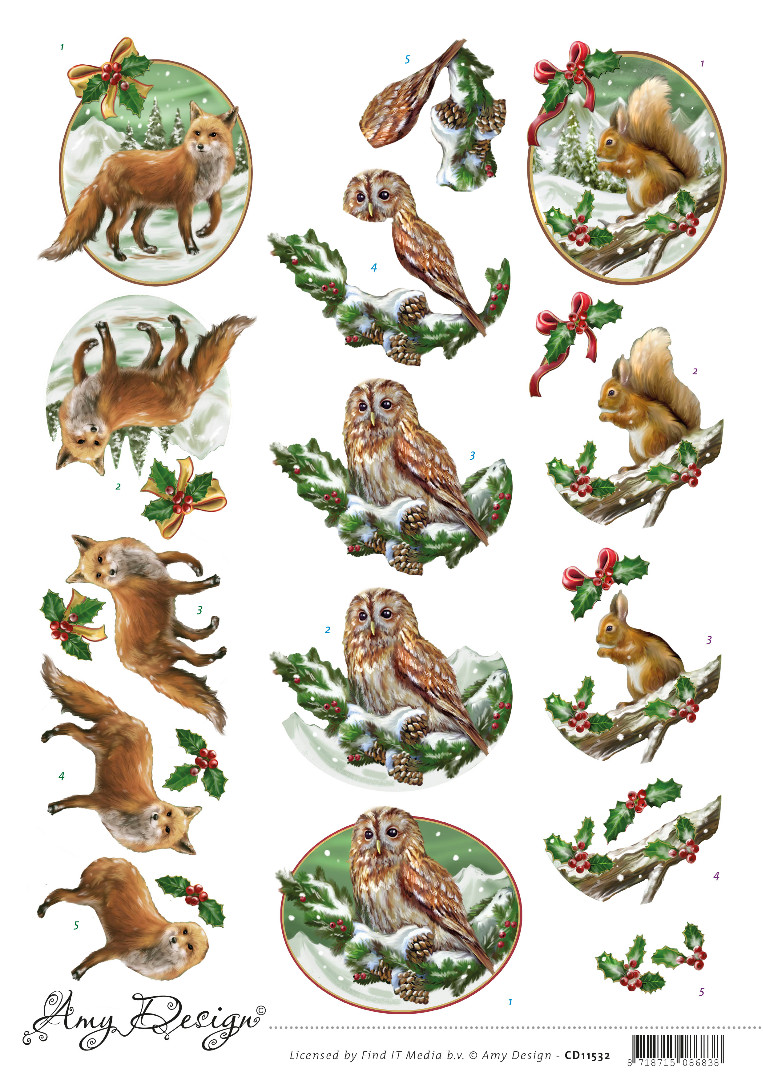 Christmas Animals 3D Cutting Sheet by Amy Design
