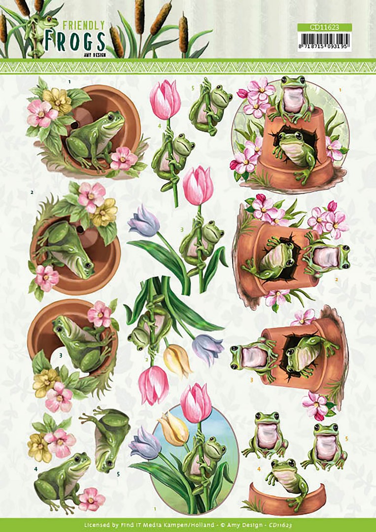 Flower Frogs - 3D Cutting Sheet Friendly Frogs by Amy Design