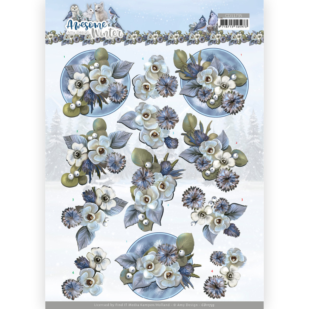 3D Cutting Sheet - Amy Design - Awesome Winter - Winter Flowers 3D Cutting Sheet - Amy Design - Awesome Winter - Winter Flowers