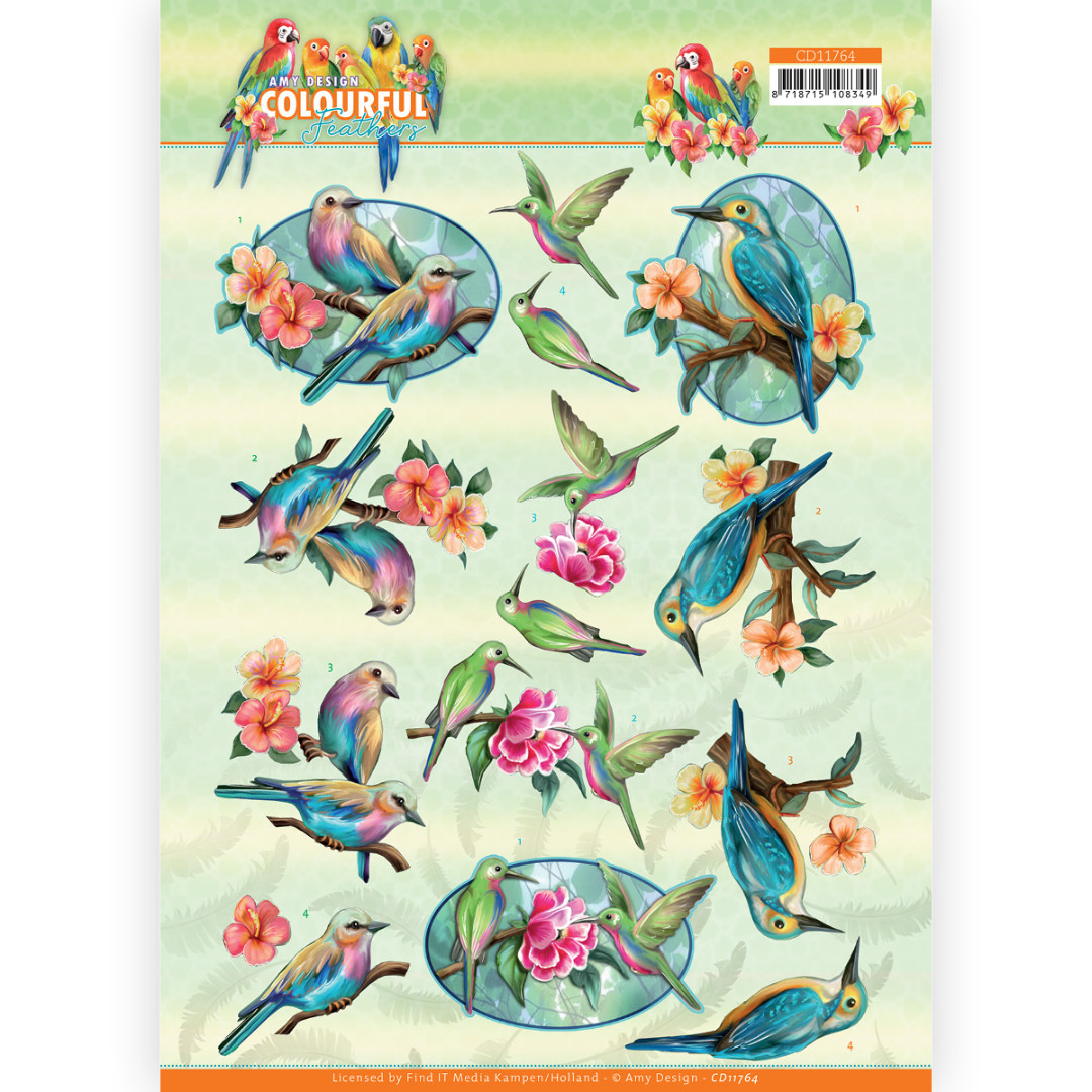 3D Cutting Sheet - Amy Design - Colourful Feathers - Hummingbird 3D Cutting Sheet - Amy Design - Colourful Feathers - Hummingbird