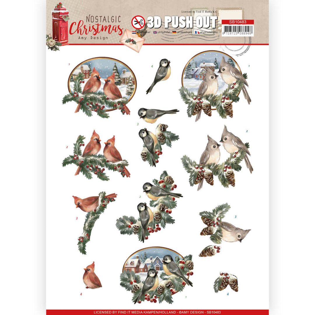 Christmas Birds Nostalgic Christmas 3D Push Out by Amy Design
