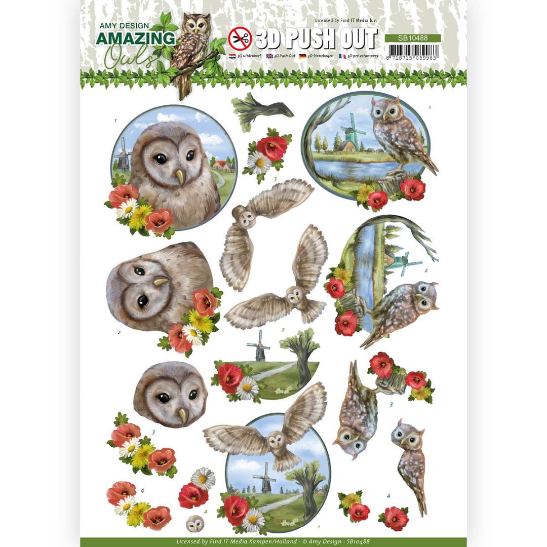 Meadow Owls Amazing Owls 3D Push Out by Amy Design