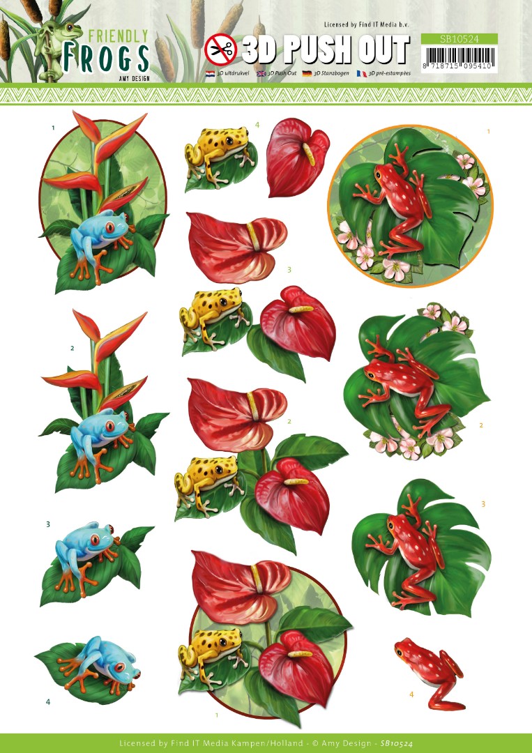 Poison Frogs - 3D-Push-Out Sheet Friendly Frogs by Amy Design