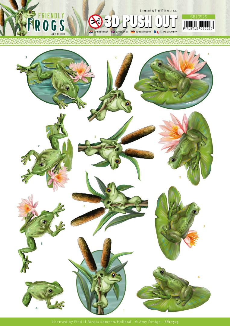 Pond Frogs - 3D-Push-Out Sheet Friendly Frogs by Amy Design
