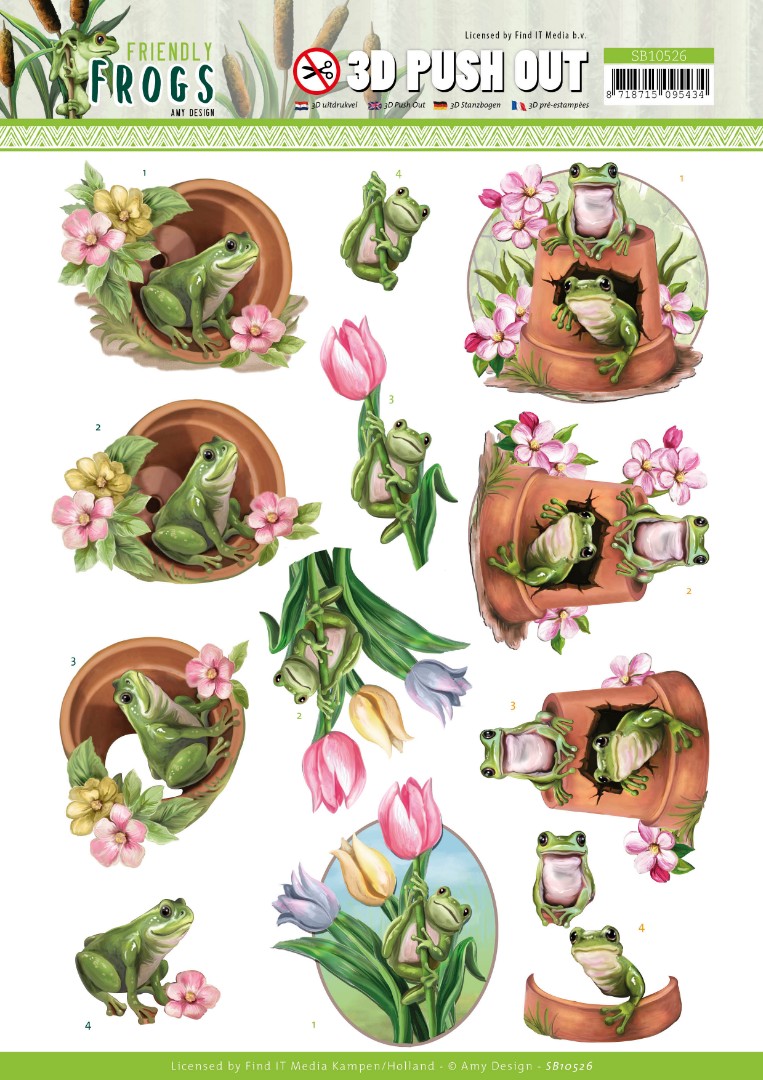 Flower Frogs - 3D-Push-Out Sheet Friendly Frogs