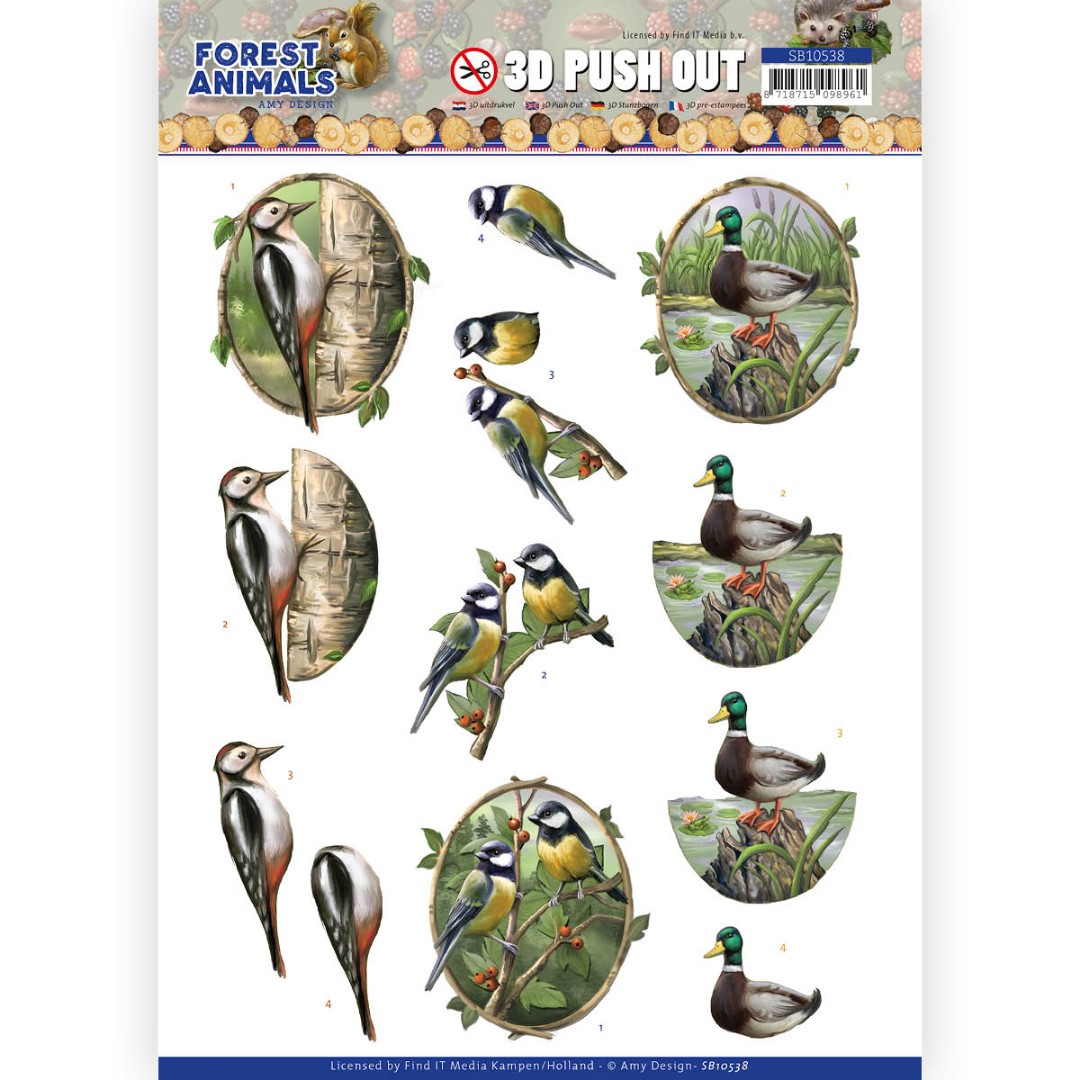 Woodpecker - Forest Animals - 3D-Push-Out Sheet Woodpecker - Forest Animals - 3D-Push-Out Sheet