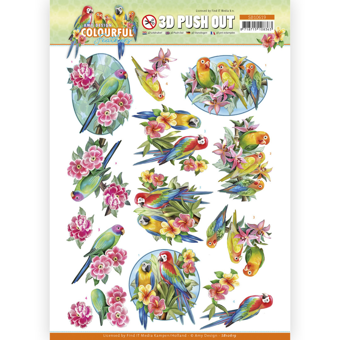 3D Push Out - Amy Design - Colourful Feathers - Parrot 3D Push Out - Amy Design - Colourful Feathers - Parrot
