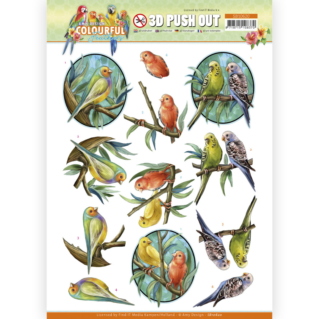 3D Push Out - Amy Design - Colourful Feathers - Canary 3D Push Out - Amy Design - Colourful Feathers - Canary