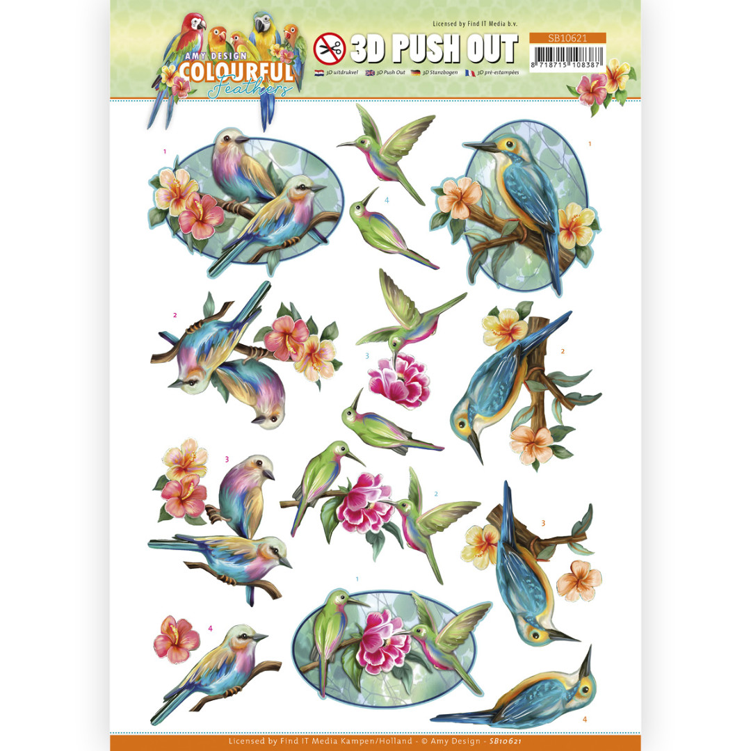 3D Push Out - Amy Design - Colourful Feathers - Hummingbird 3D Push Out - Amy Design - Colourful Feathers - Hummingbird