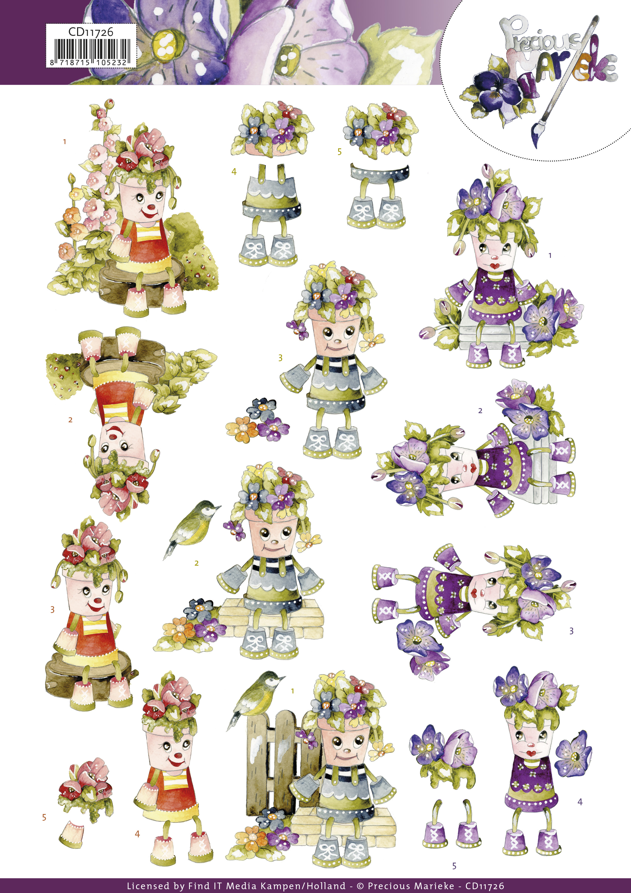 3D Cutting Sheet - Precious Marieke - Flowerpot Friends 3D Cutting Sheet - Precious Marieke - Flowerpot Friends