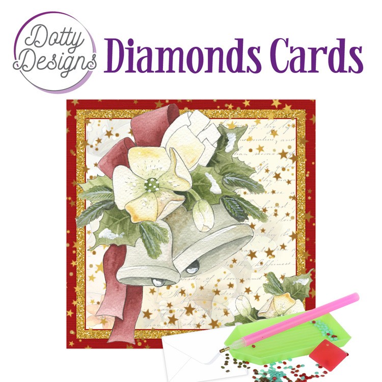 Dotty Designs Diamond Cards - Christmas Bells with White Flowers Dotty Designs Diamond Cards - Christmas Bells with White Flowers