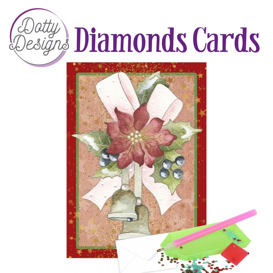 Dotty Designs Diamond Cards - Christmas Bells with Red Flower Dotty Designs Diamond Cards - Christmas Bells with Red Flower