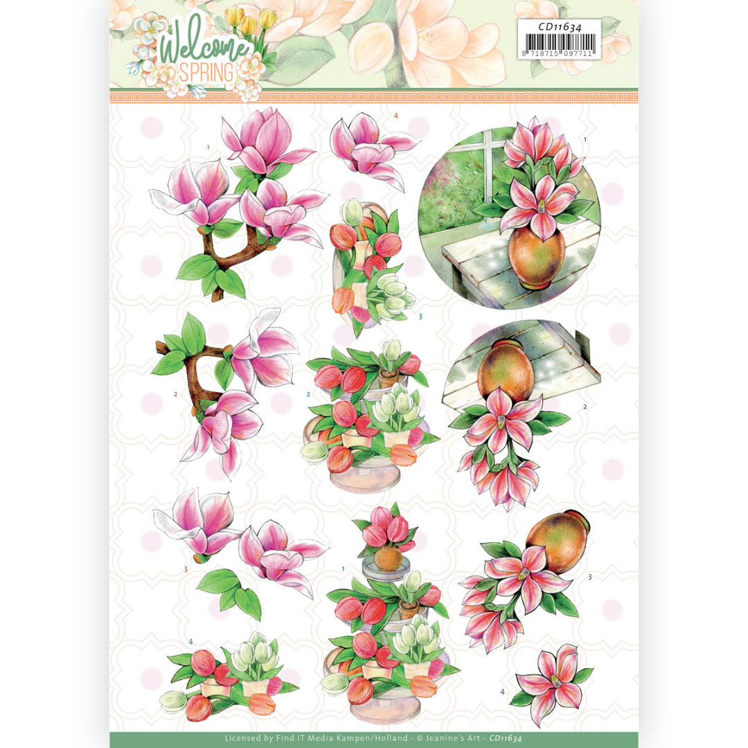 Pink Magnolia - Welcome Spring 3D Cutting Sheet by Jeanine's Art Pink Magnolia - Welcome Spring 3D Cutting Sheet by Jeanine's Art
