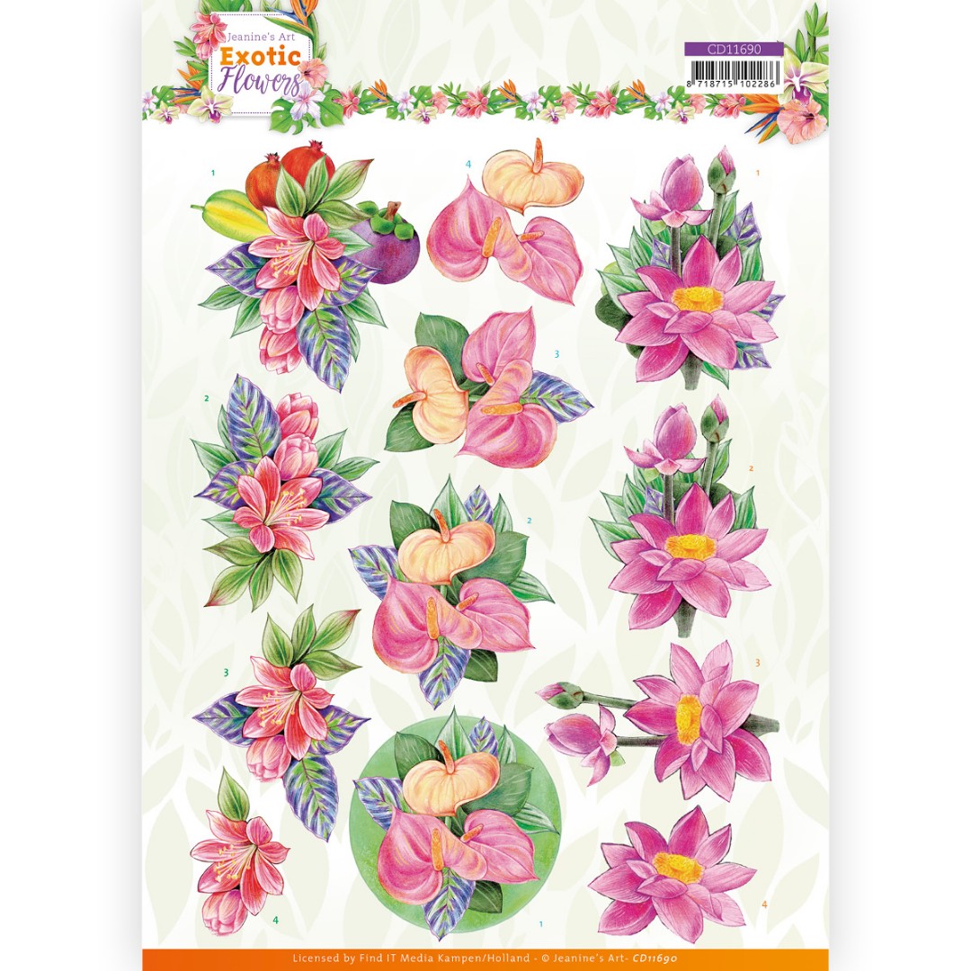 3D cutting sheet - Jeanine's Art - Exotic Flowers - Pink Flowers 3D cutting sheet - Jeanine's Art - Exotic Flowers - Pink Flowers