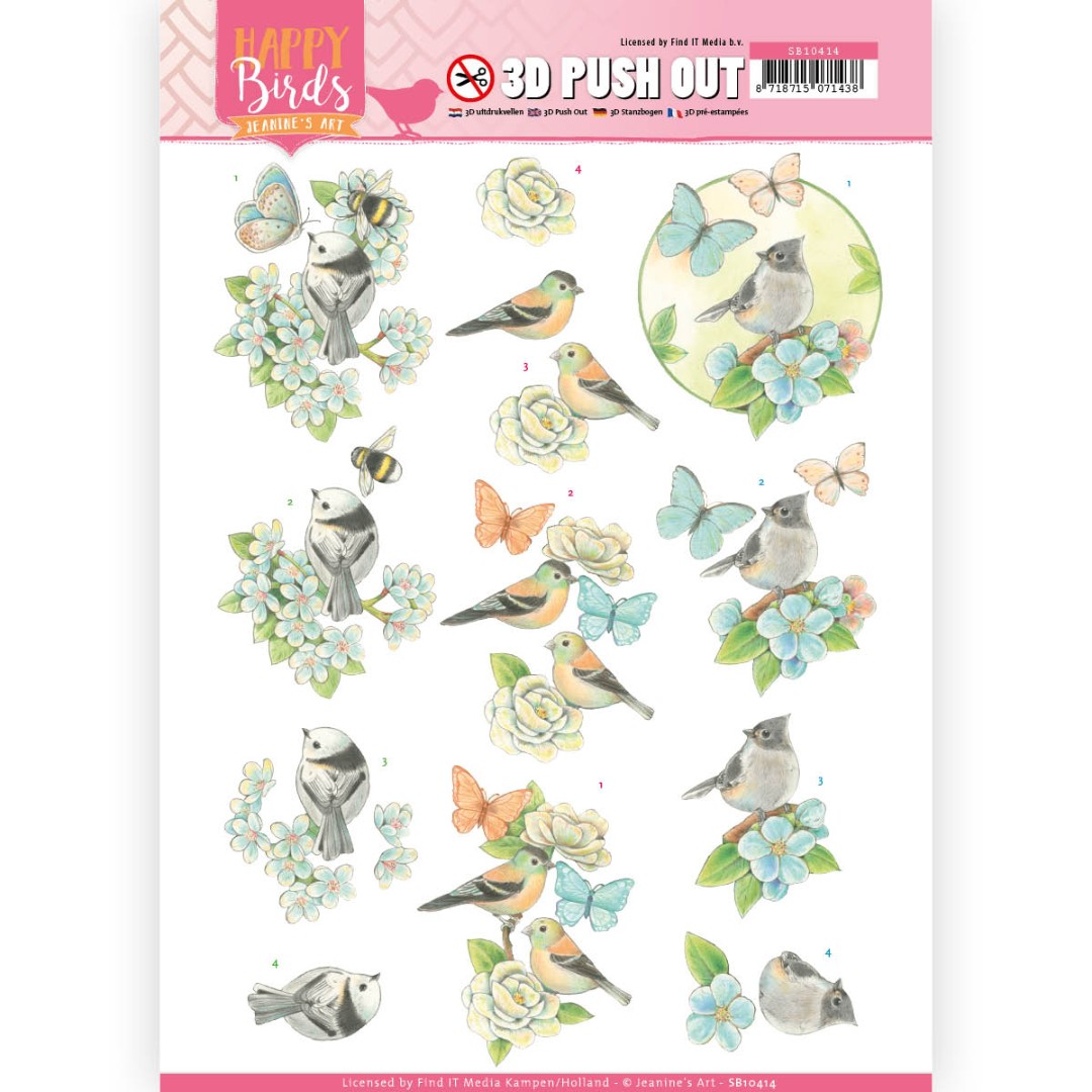Blue Dance Happy Birds 3D-Push-Out Sheet van Jeanine's Art Blue Dance Happy Birds 3D-Push-Out Sheet van Jeanine's Art