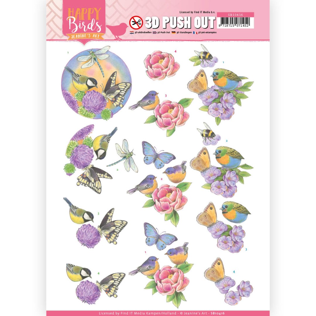 Fragrant flowers Happy Birds 3D-Push-Out Sheet van Jeanine's Art