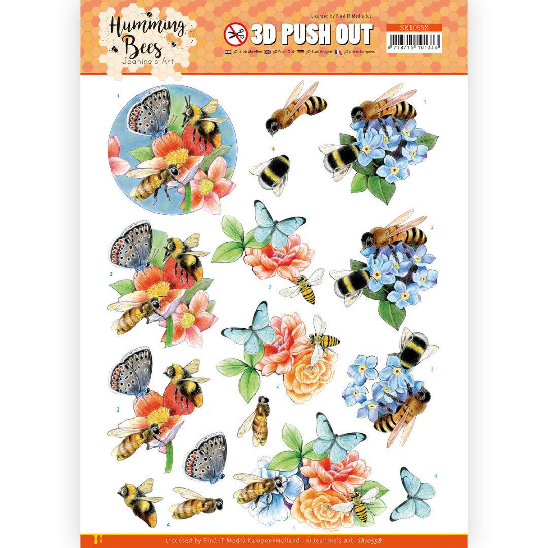 3D Push Out - Jeanine's Art - Humming Bees - Bees and Bumblebee