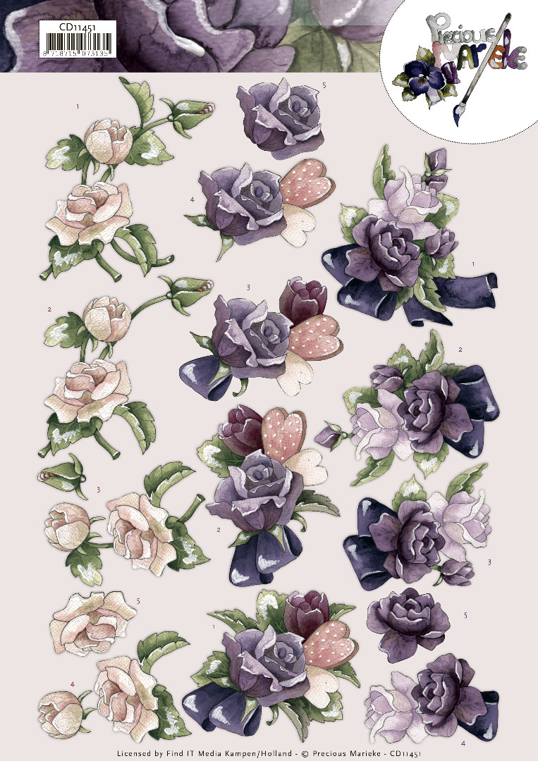 Pink Roses 3D Cutting Sheet by Precious Marieke Pink Roses 3D Cutting Sheet by Precious Marieke