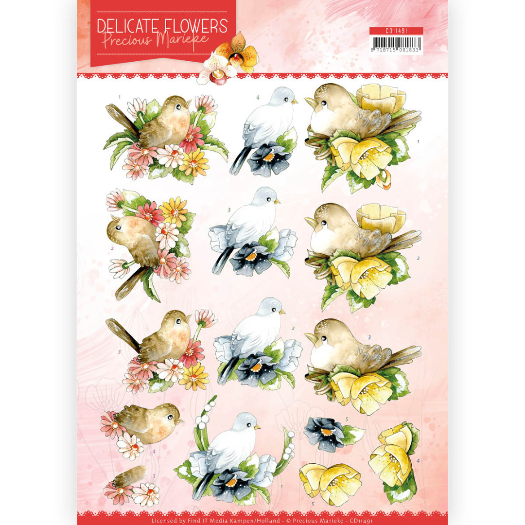 Birds Delicate Flowers 3D Cutting Sheet by Precious Marieke HJ18301 Birds Delicate Flowers 3D Cutting Sheet by Precious Marieke HJ18301