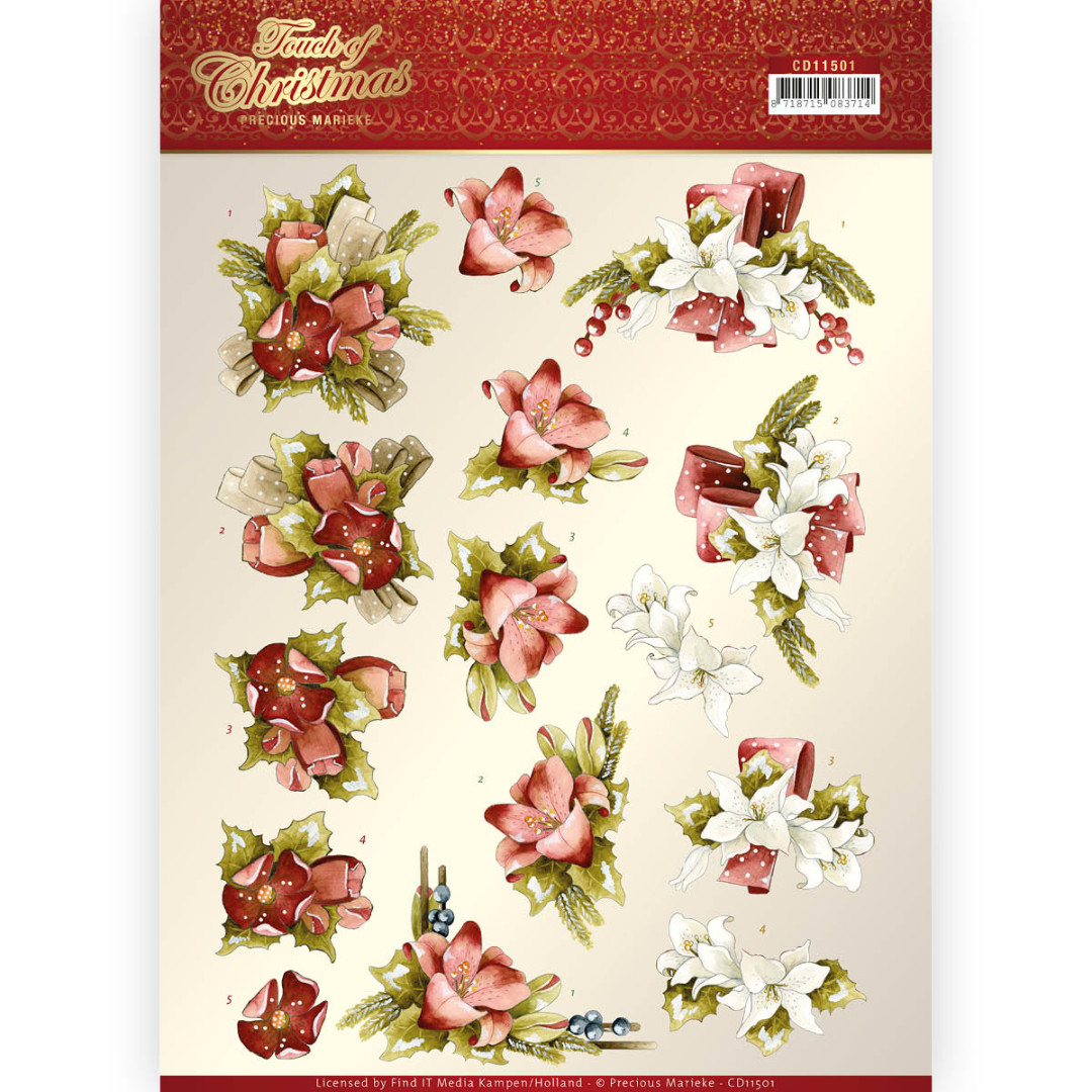 3D cutting sheet - Precious Marieke - Touch of Christmas - Red Flowers 3D cutting sheet - Precious Marieke - Touch of Christmas - Red Flowers