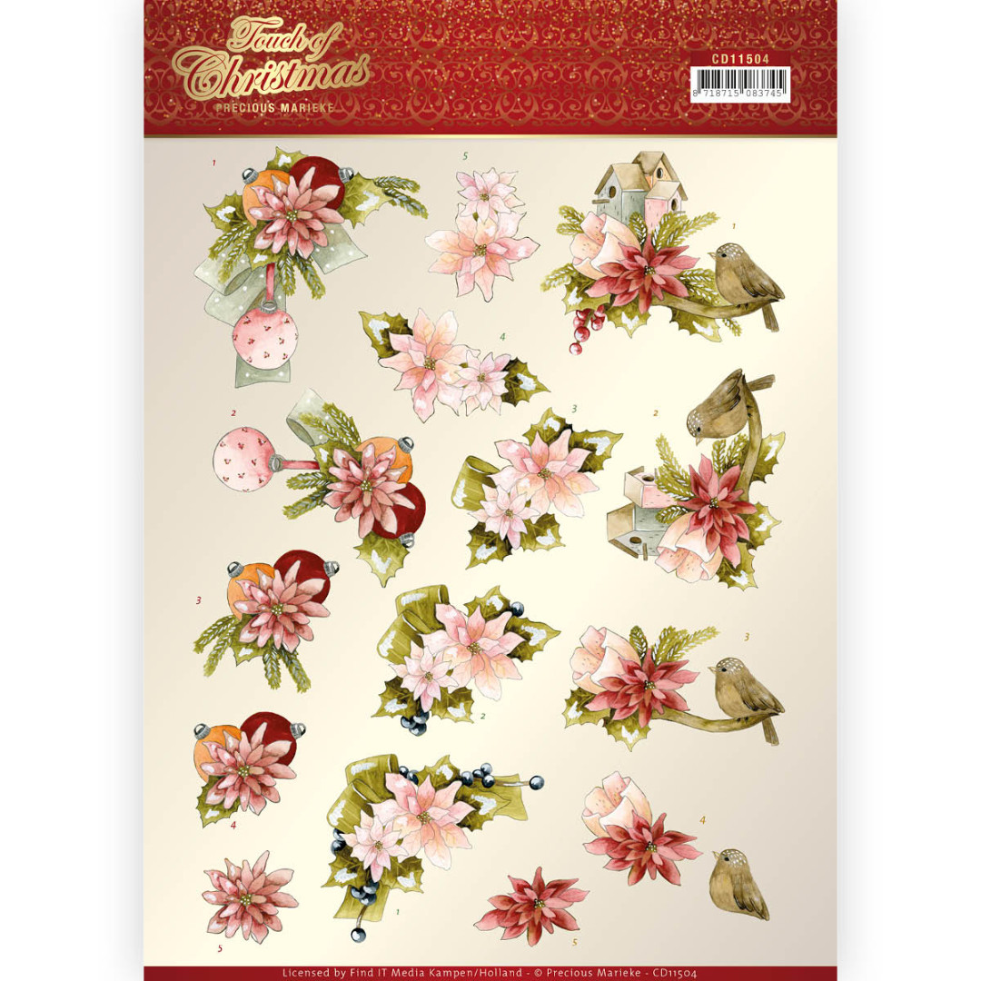 3D cutting sheet - Precious Marieke - Touch of Christmas - Pink Flowers 3D cutting sheet - Precious Marieke - Touch of Christmas - Pink Flowers