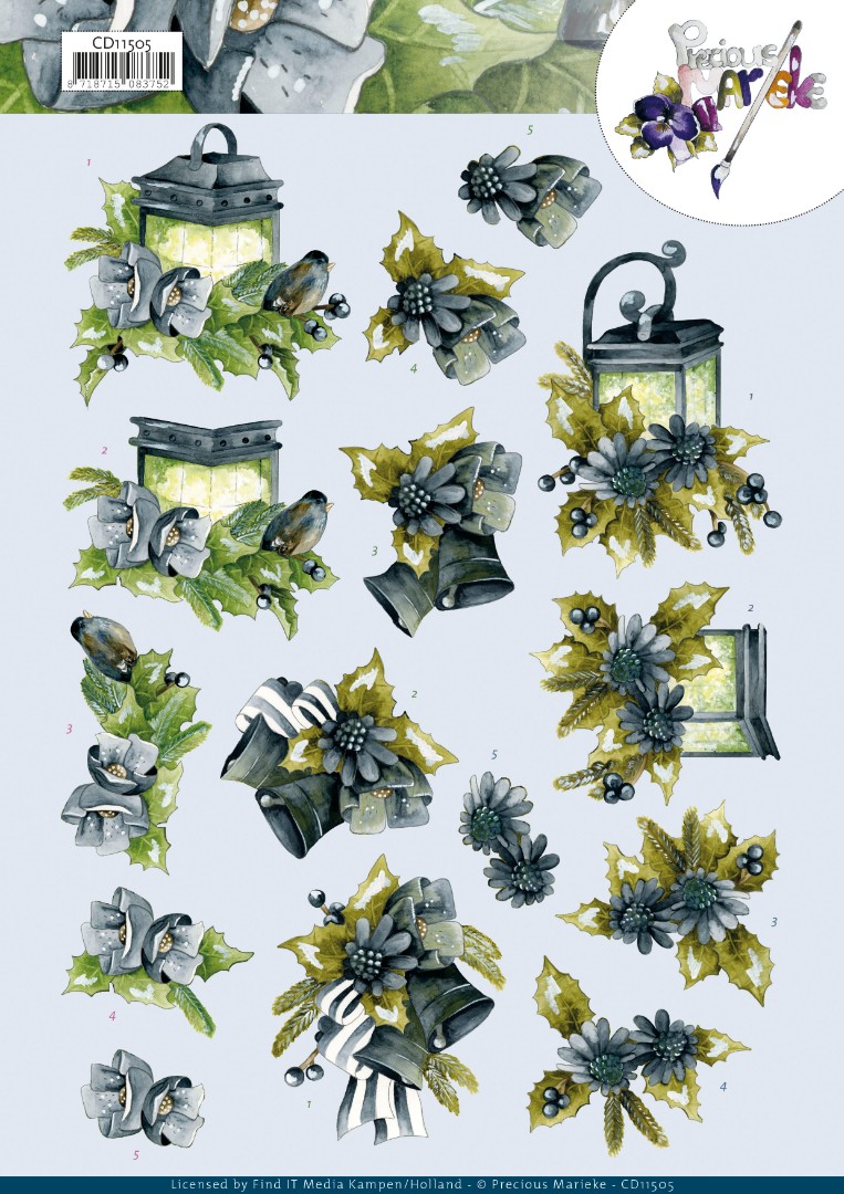 3D Cutting Sheet - Precious Marieke - Blue Flowers 3D Cutting Sheet - Precious Marieke - Blue Flowers