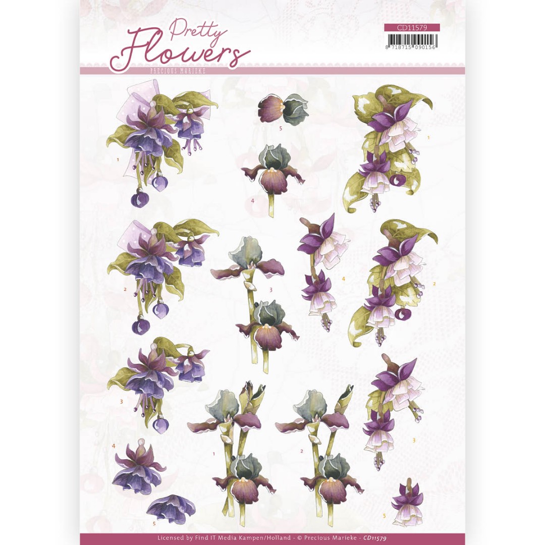 Purple Flowers - Pretty Flowers 3D Cutting Sheet by Precious Marieke Purple Flowers - Pretty Flowers 3D Cutting Sheet by Precious Marieke