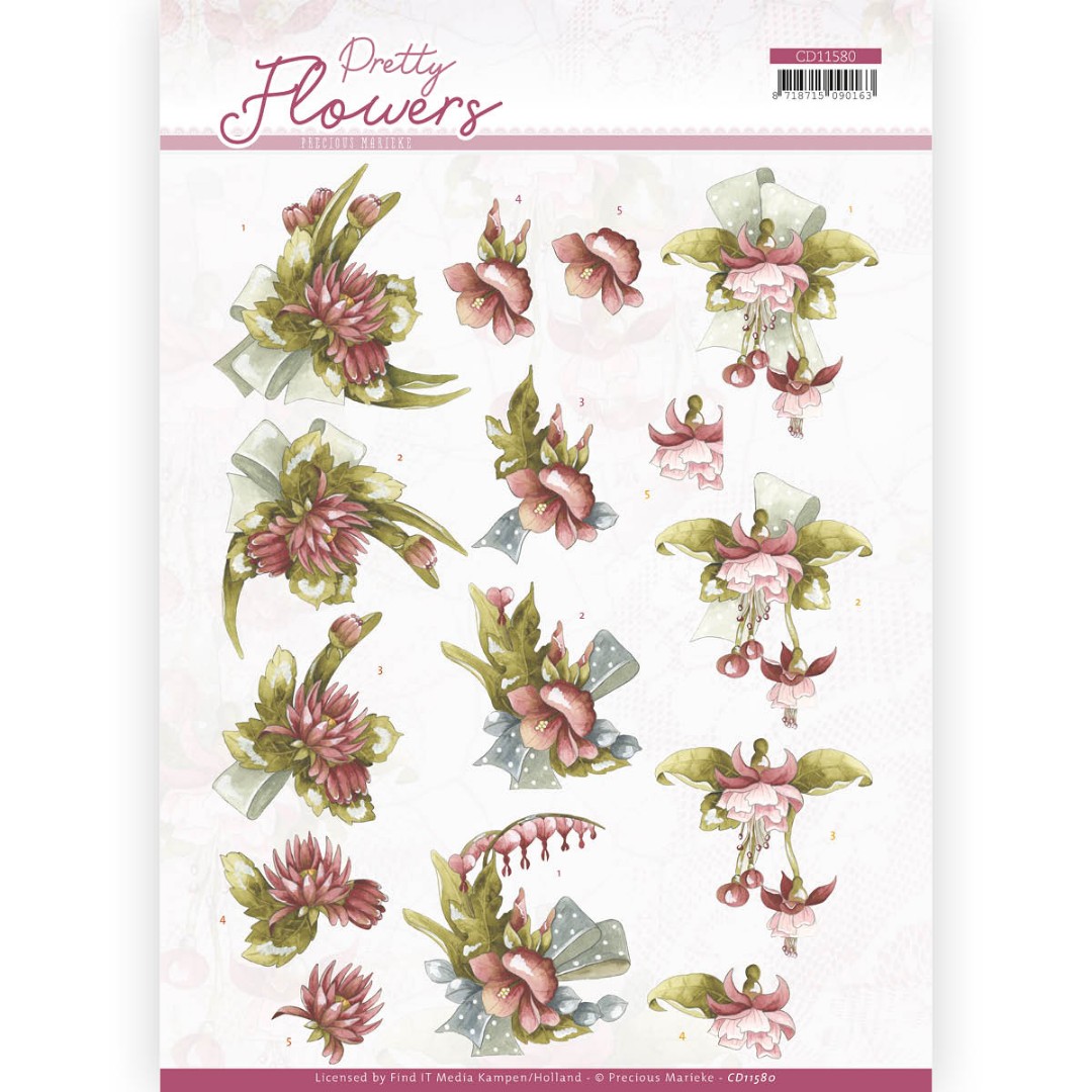 Red Flowers - Pretty Flowers 3D Cutting Sheet by Precious Marieke Red Flowers - Pretty Flowers 3D Cutting Sheet by Precious Marieke