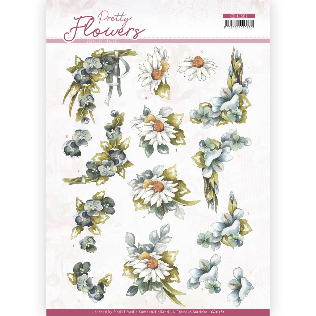 Blue Flowers - Pretty Flowers 3D Cutting Sheet by Precious Marieke Blue Flowers - Pretty Flowers 3D Cutting Sheet by Precious Marieke