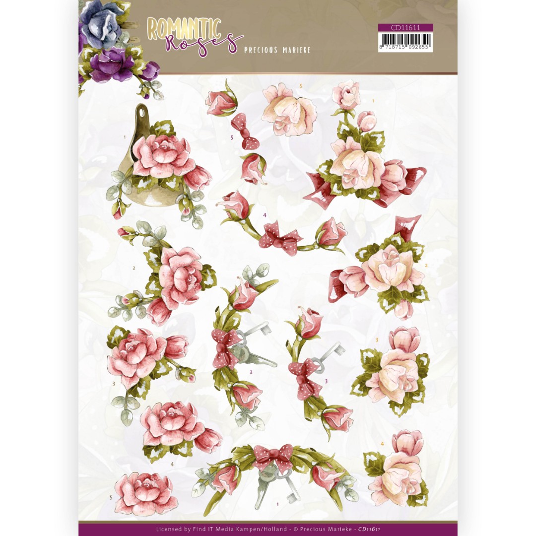 Pink Rose - Romantic Roses 3D Cutting Sheet by Precious Marieke Pink Rose - Romantic Roses 3D Cutting Sheet by Precious Marieke