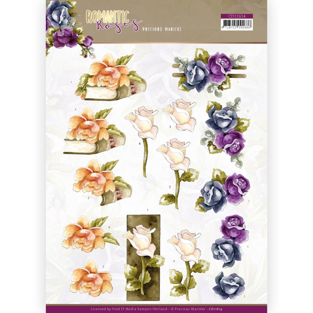 Multicolor Rose - Romantic Roses 3D Cutting Sheet by Precious Marieke Multicolor Rose - Romantic Roses 3D Cutting Sheet by Precious Marieke