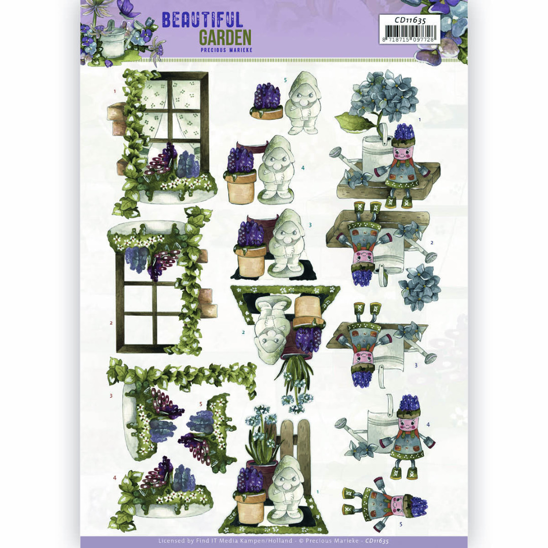 Garden Gnome Beautiful Garden 3D Cutting Sheet by Precious Marieke Garden Gnome Beautiful Garden 3D Cutting Sheet by Precious Marieke
