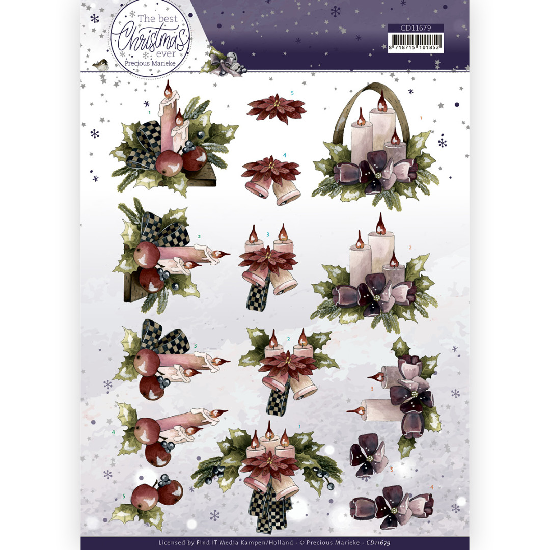 3D Cutting Sheet - Precious Marieke - The Best Christmas Ever - Red Apples and Candles 3D Cutting Sheet - Precious Marieke - The Best Christmas Ever - Red Apples and Candles