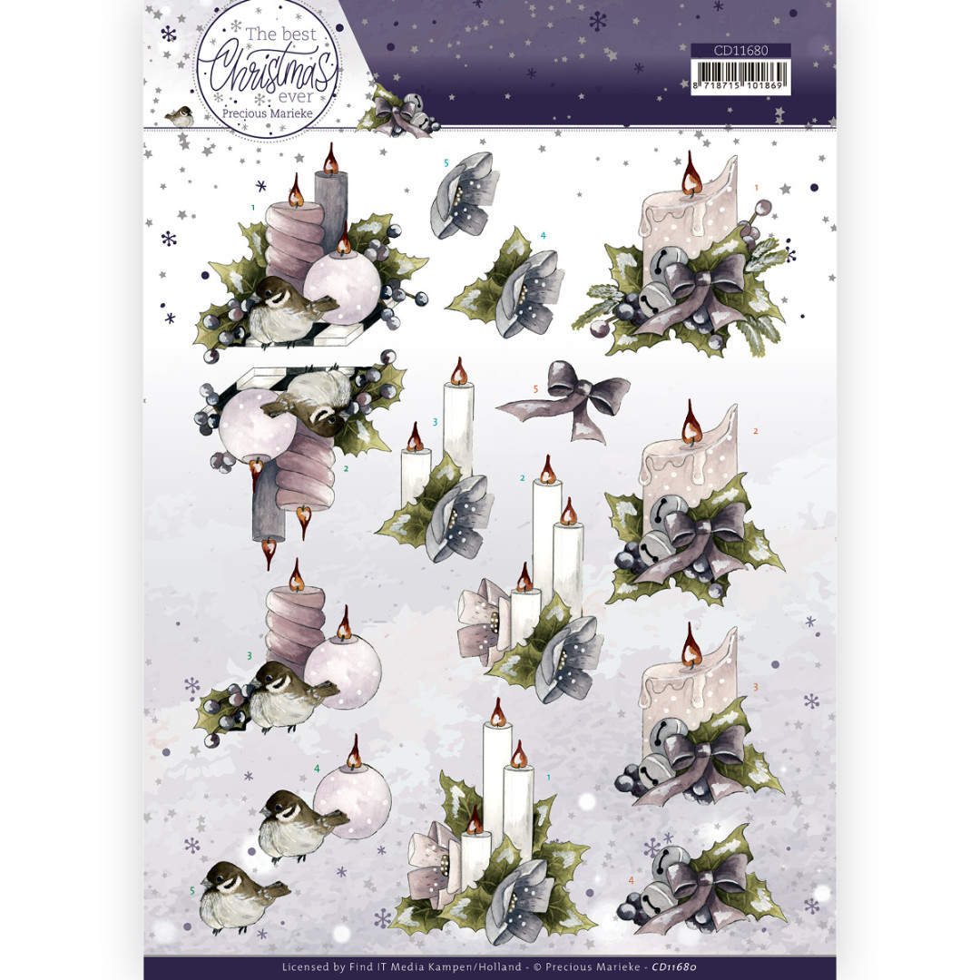 3D Cutting Sheet - Precious Marieke - The Best Christmas Ever - Pink Candles 3D Cutting Sheet - Precious Marieke - The Best Christmas Ever - Pink Candles