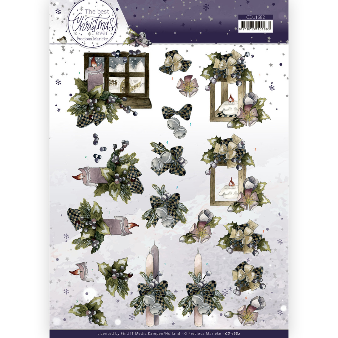 3D Cutting Sheet - Precious Marieke - The Best Christmas Ever - Blue Bow and Candles 3D Cutting Sheet - Precious Marieke - The Best Christmas Ever - Blue Bow and Candles