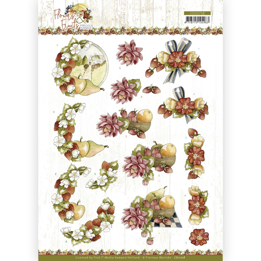 3D Cutting Sheet - Precious Marieke - Flowers and Fruits - Flowers and Strawberries 3D Cutting Sheet - Precious Marieke - Flowers and Fruits - Flowers and Strawberries