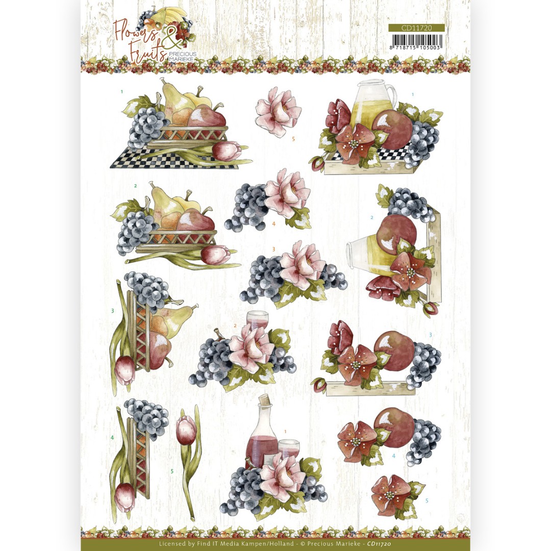 3D Cutting Sheet - Precious Marieke - Flowers and Fruits - Flowers and Grapes 3D Cutting Sheet - Precious Marieke - Flowers and Fruits - Flowers and Grapes